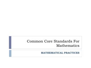 Common Core Standards For Mathematics