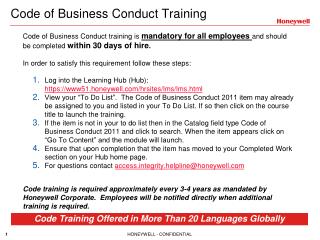 Code of Business Conduct Training