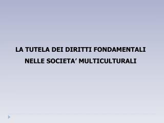 LA TUTELA DEI DIRITTI FONDAMENTALI NELLE SOCIETA’ MULTICULTURALI