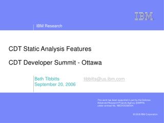 CDT Static Analysis Features CDT Developer Summit - Ottawa