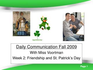 Daily Communication Fall 2009 With Miss Voortman Week 2: Friendship and St. Patrick’s Day