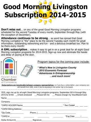 Good Morning Livingston Subscription 2014-2015