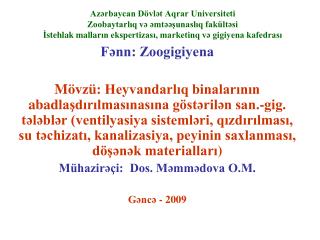 Fənn: Zoogigiyena