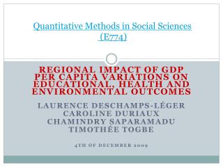 Quantitative Methods in Social Sciences (E774)