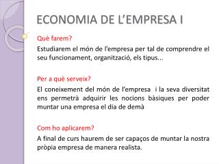 ECONOMIA DE L’EMPRESA I