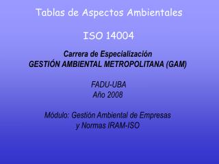 Tablas de Aspectos Ambientales ISO 14004