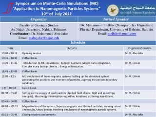 Symposium on Monte-Carlo Simulations (MC) “Application to Nanomagnetic Particles Systems”