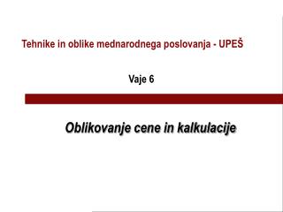 Oblikovanje cene in kalkulacije