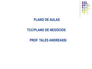 PLANO DE AULAS TCC/PLANO DE NEGÓCIOS 	PROF. TALES ANDREASSI