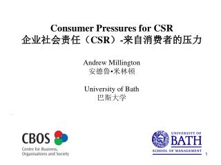 Consumer Pressures for CSR 企业社会责任（ CSR ） - 来自消费者的压力 Andrew Millington 安德鲁 • 米林顿