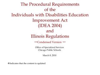 Office of Specialized Services Chicago Public Schools March 8, 2010