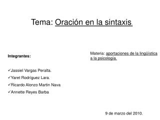 Tema: Oración en la sintaxis .