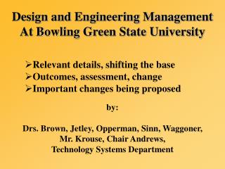 Design and Engineering Management At Bowling Green State University