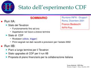 Stato dell’esperimento CDF