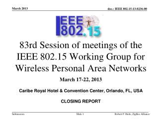 83rd Session of meetings of the IEEE 802.15 Working Group for Wireless Personal Area Networks