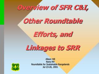 Overview of SFR C&amp;I, Other Roundtable Efforts, and Linkages to SRR