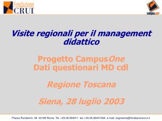 Visite regionali per il management didattico Progetto Campus One Dati questionari MD cdl