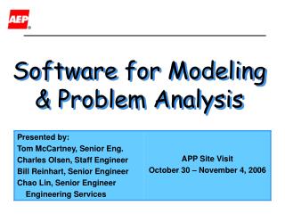 Software for Modeling &amp; Problem Analysis
