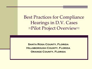 Best Practices for Compliance Hearings in D.V. Cases ≈ Pilot Project Overview ≈