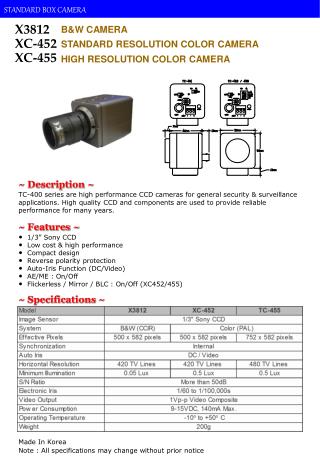 1/3” Sony CCD Low cost &amp; high performance Compact design Reverse polarity protection