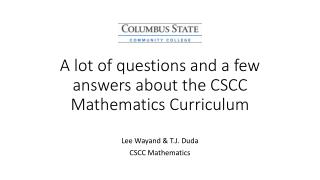 A lot of questions and a few answers about the CSCC Mathematics Curriculum