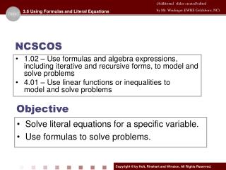 3.6 Using Formulas and Literal Equations
