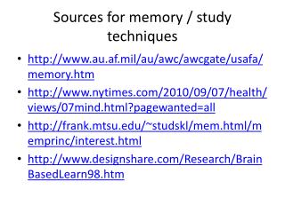 Sources for memory / study techniques