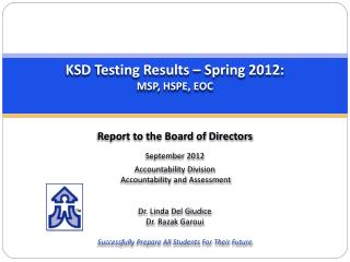 KSD Testing Results – Spring 2012: MSP, HSPE, EOC