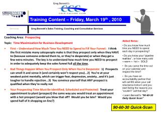 Services Greg Bennett’s Sales Training, Coaching and Consultation Services