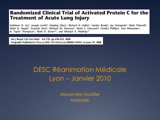 DESC Réanimation Médicale Lyon – Janvier 2010 Alexandre Marillier Marseille