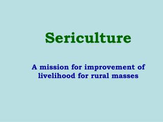 Sericulture A mission for improvement of livelihood for rural masses