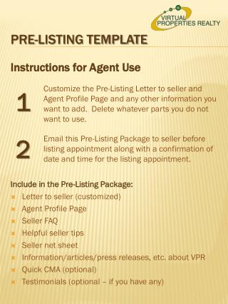 Pre-listing template