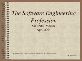 The Software Engineering Profession SWENET Module April 2004