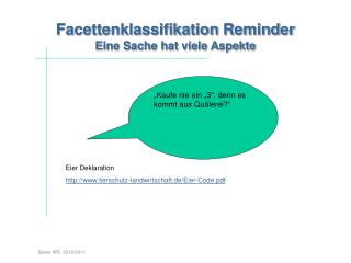 Facettenklassifikation Reminder Eine Sache hat viele Aspekte