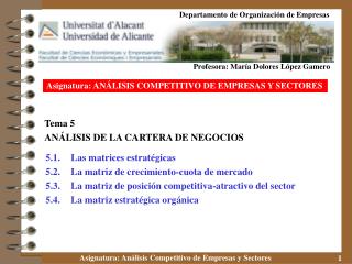 Tema 5 ANÁLISIS DE LA CARTERA DE NEGOCIOS