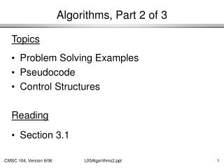 Algorithms, Part 2 of 3