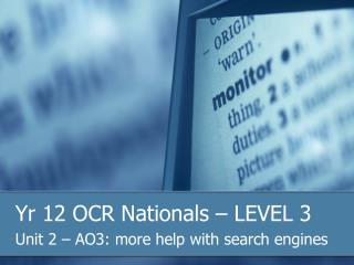 Yr 12 OCR Nationals – LEVEL 3