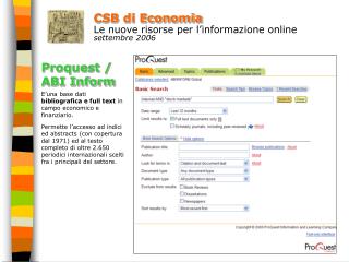 CSB di Economia Le nuove risorse per l’informazione online settembre 2006