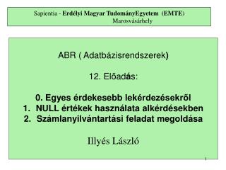 Sapientia - Erdélyi Magyar TudományEgyetem (EMTE ) Marosvásárhely