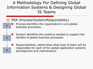 A Methodology For Defining Global Information Systems &amp; Designing Global IS Teams