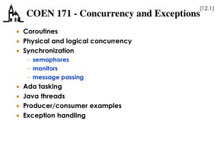 COEN 171 - Concurrency and Exceptions