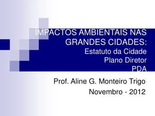 IMPACTOS AMBIENTAIS NAS GRANDES CIDADES: Estatuto da Cidade Plano Diretor PDA