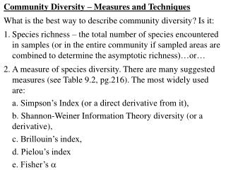 Community Diversity – Measures and Techniques