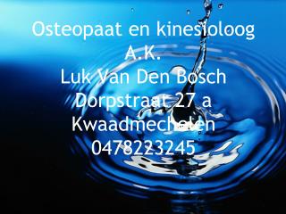 Osteopaat en kinesioloog A.K. Luk Van Den Bosch Dorpstraat 27 a Kwaadmechelen 0478223245