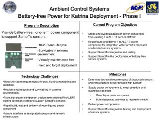 Ambient Control Systems Battery-free Power for Katrina Deployment - Phase I