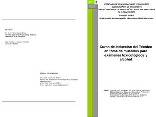 Curso de Inducción del Técnico en toma de muestras para exámenes toxicológicos y alcohol