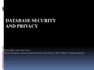 Database Security and Privacy