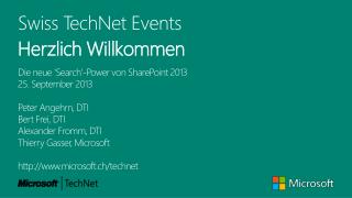 Swiss TechNet Events Herzlich Willkommen