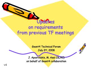 Updates on requirements from previous TF meetings