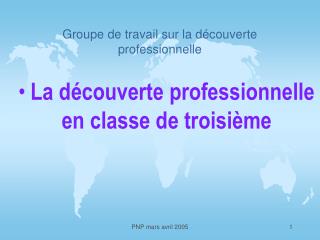 Groupe de travail sur la découverte professionnelle